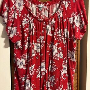 Susina Red and White Floral Blouse